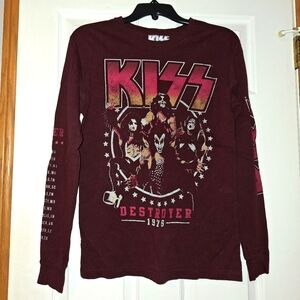 KISS Destroyer 1976 Long Sleeve Shirt - Maroon - Band Tee